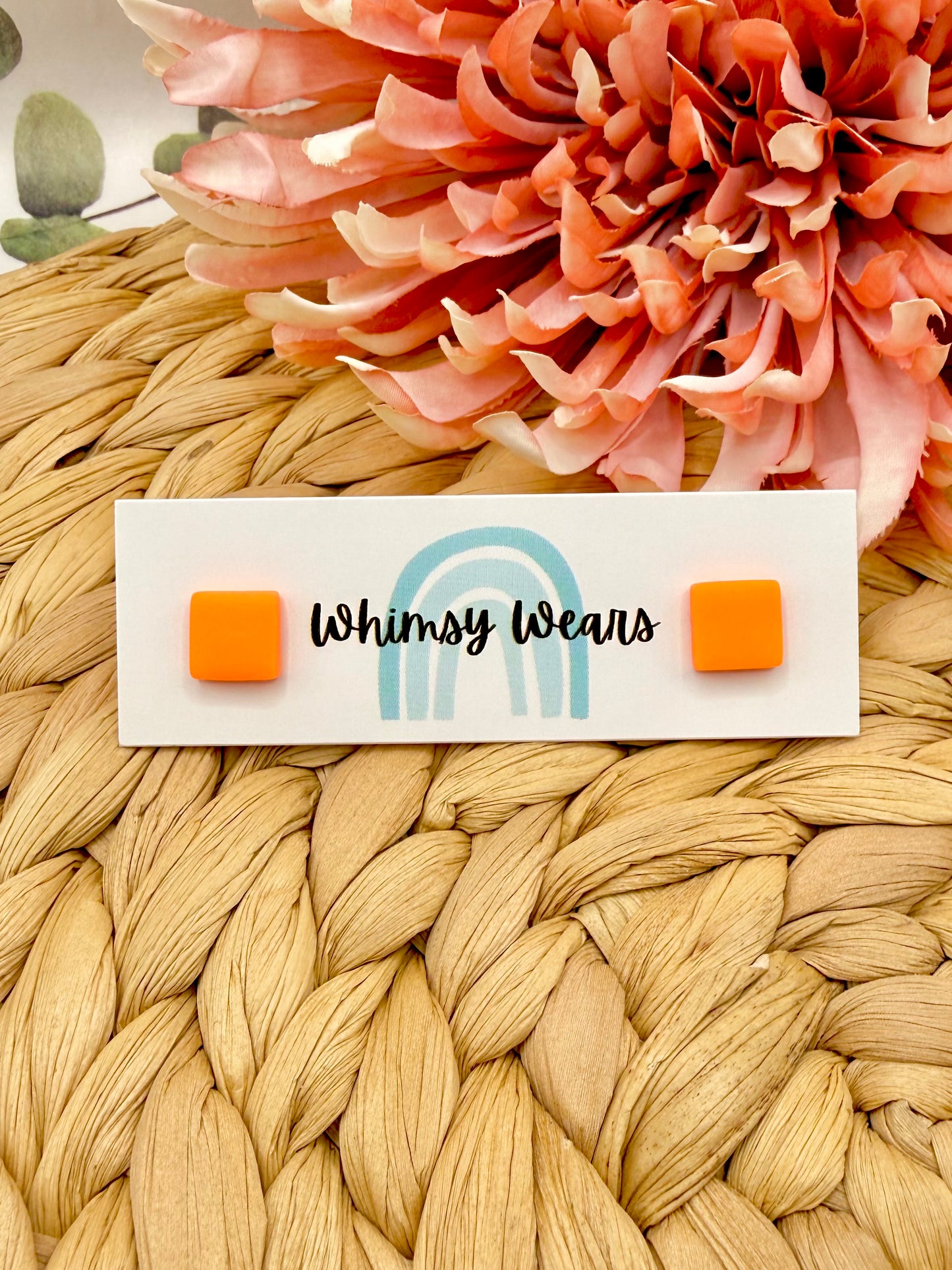 Neon Orange Square Studs