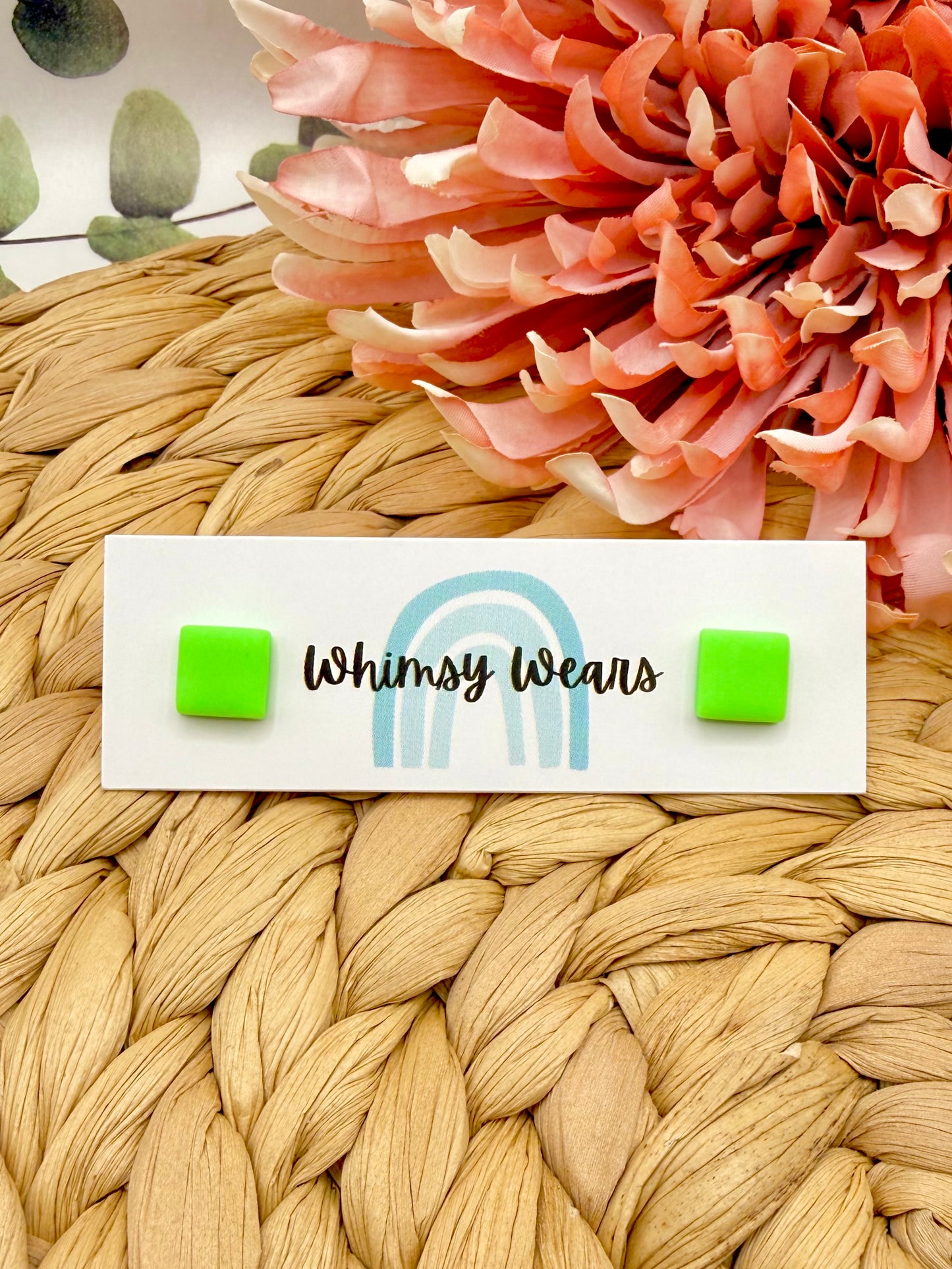 Neon Green Square Studs