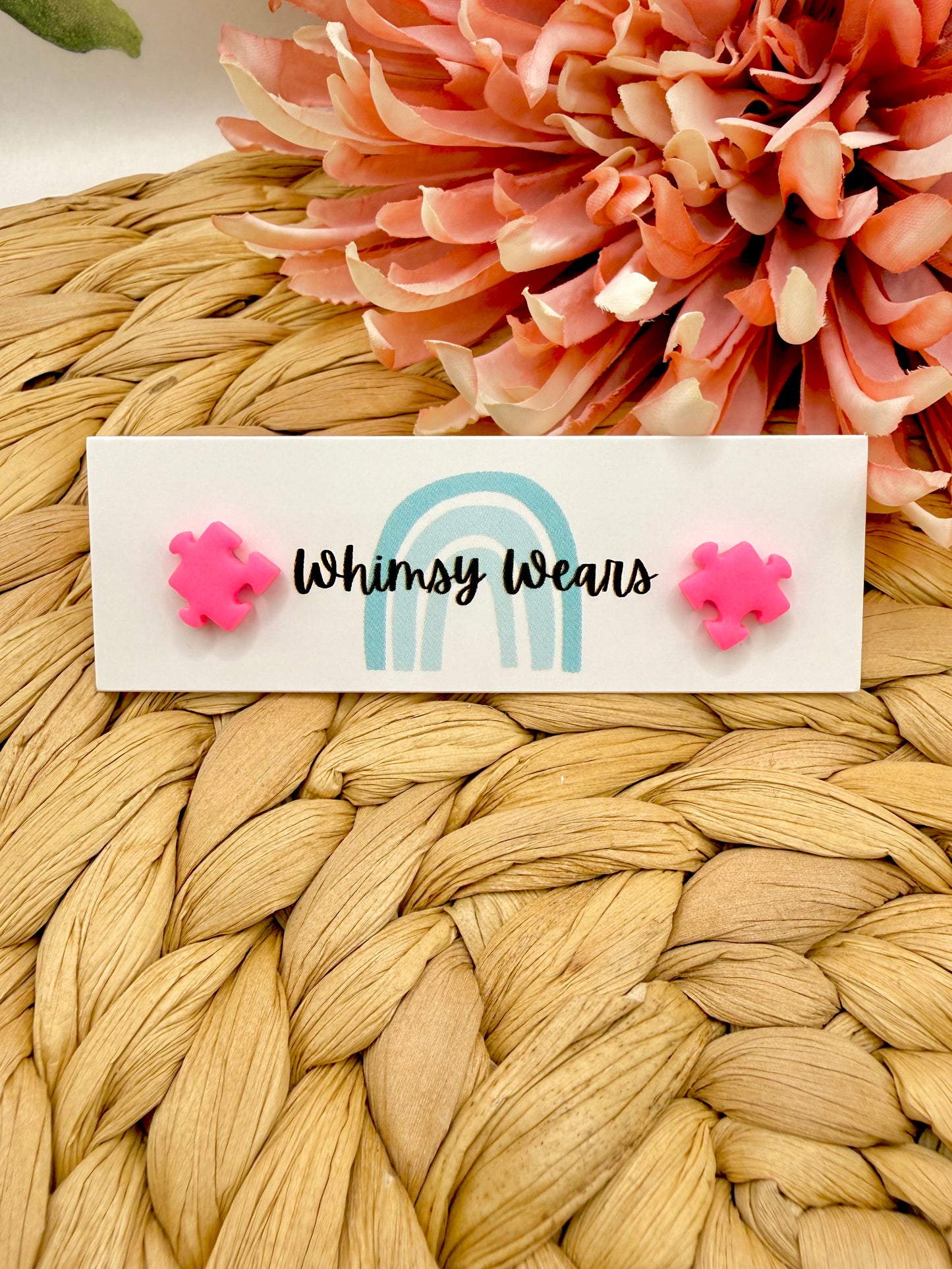 Neon Pink Puzzle Studs