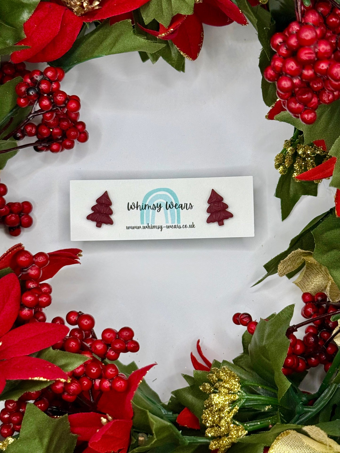 Christmas Tree Studs - Burgundy