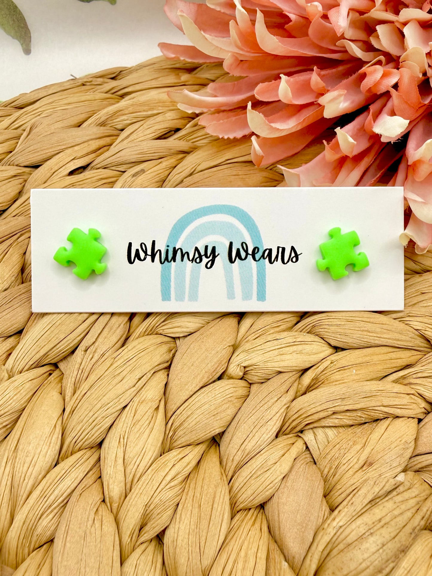 Neon Green Puzzle Studs