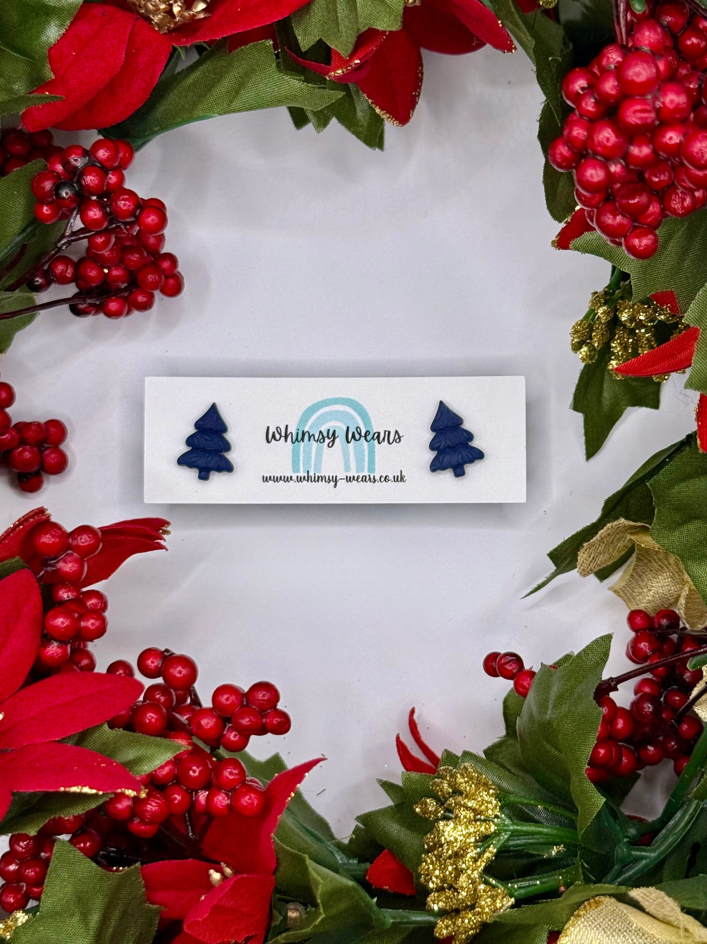 Christmas Tree Studs - Navy