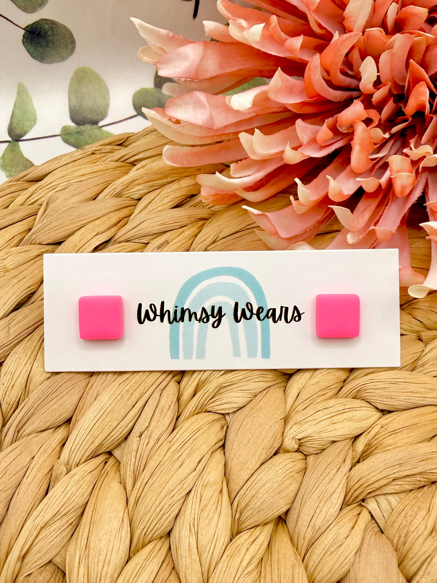 Neon Pink Square Studs