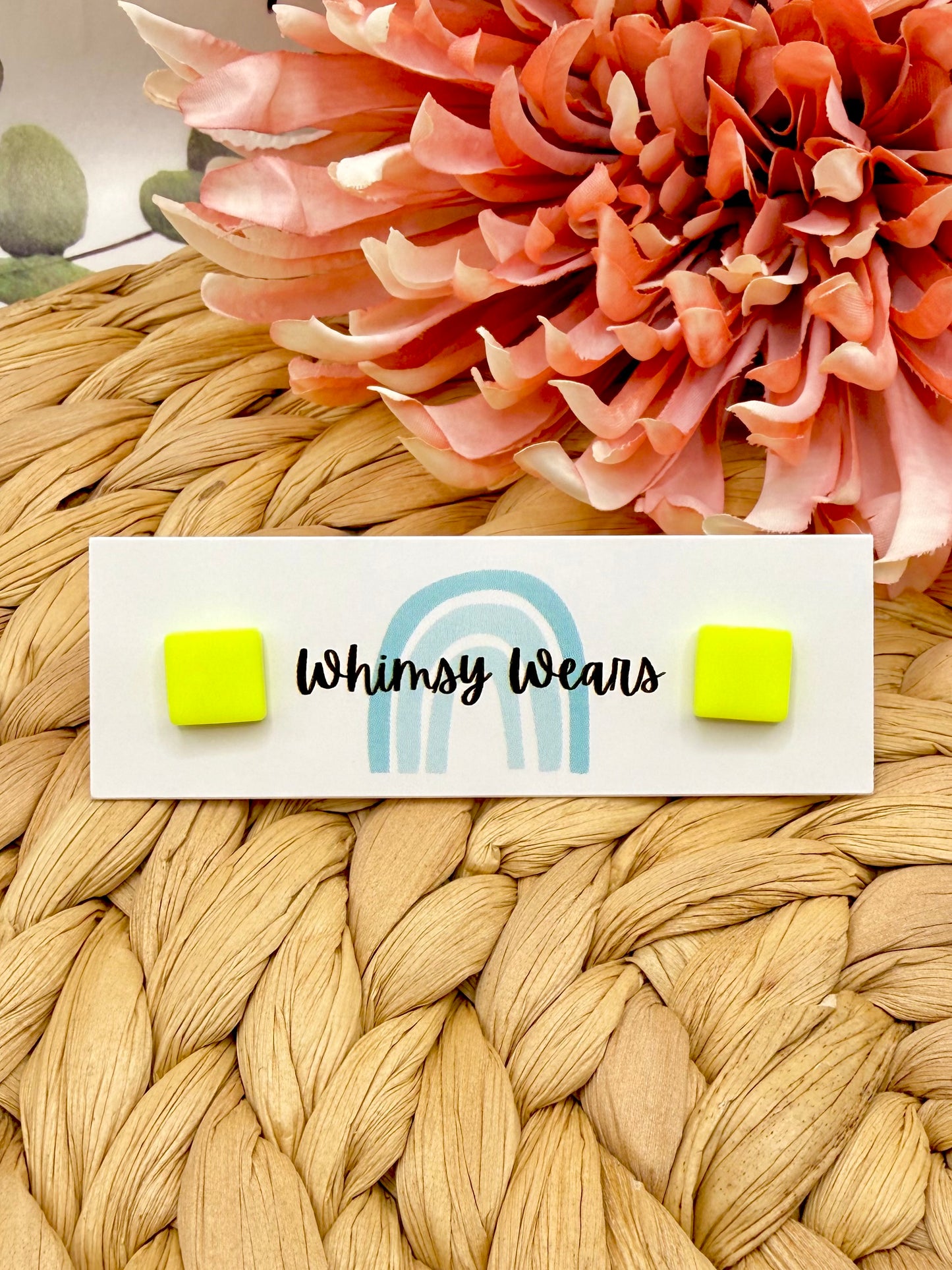 Neon Yellow Square Studs