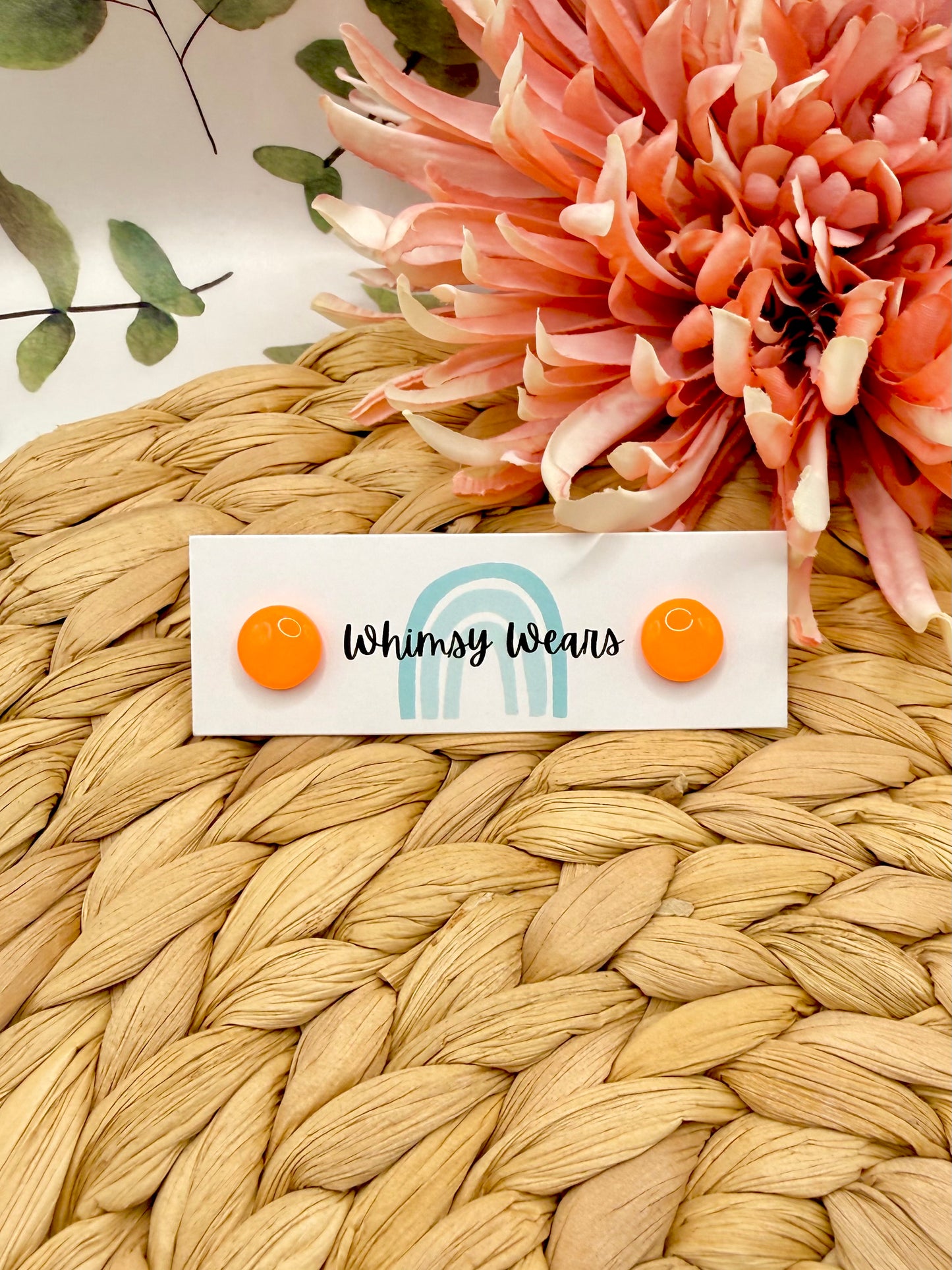Neon Orange Circle Studs