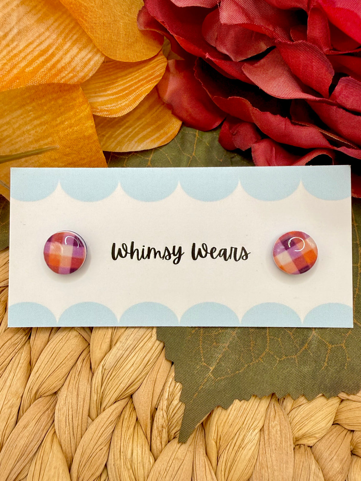 Purple and Orange Plaid Studs