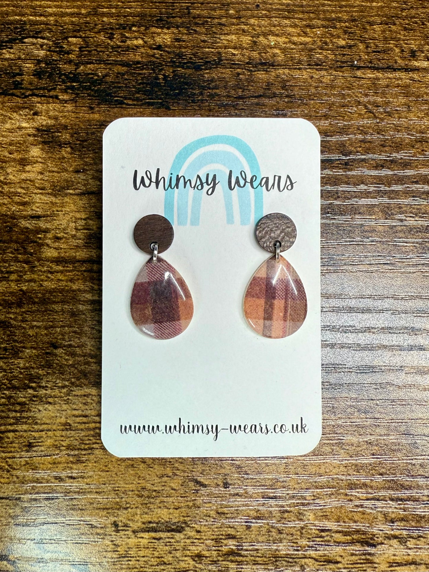 Beige & Burgundy Tartan Droplets