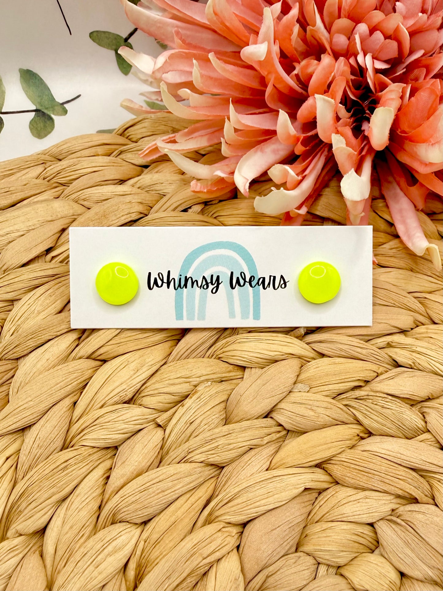Neon Yellow Circle Studs