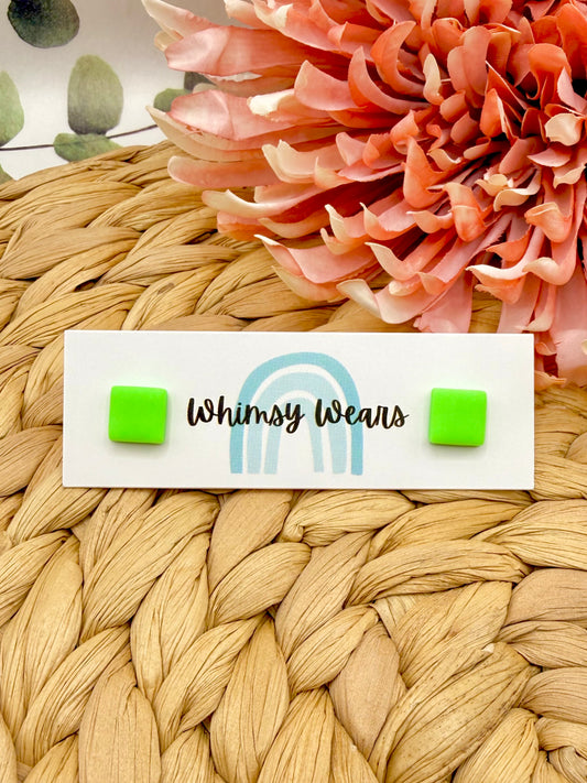 Neon Green Square Studs