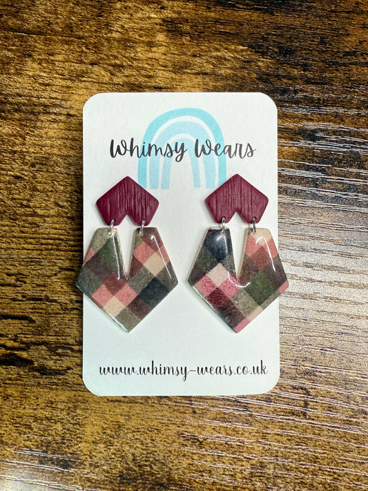 Burgundy Plaid Earrings