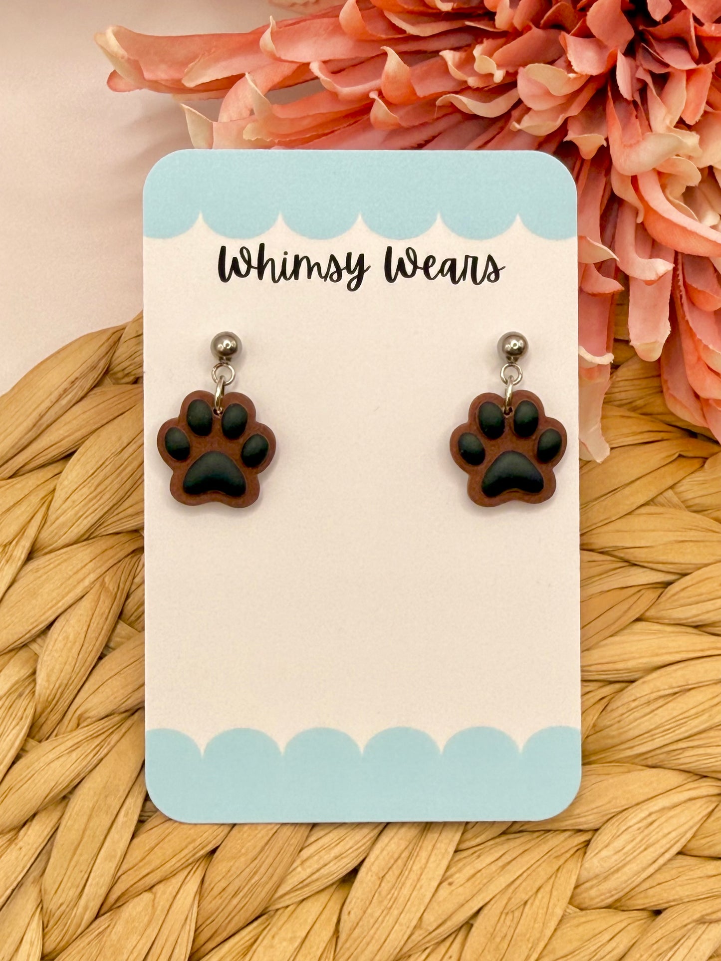 Paw Print Dangles - Brown