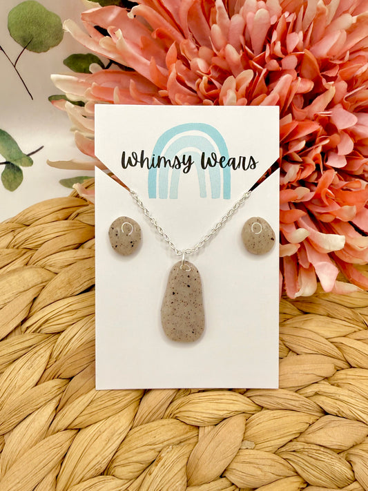 Beach Pebble Necklace & Stud Set