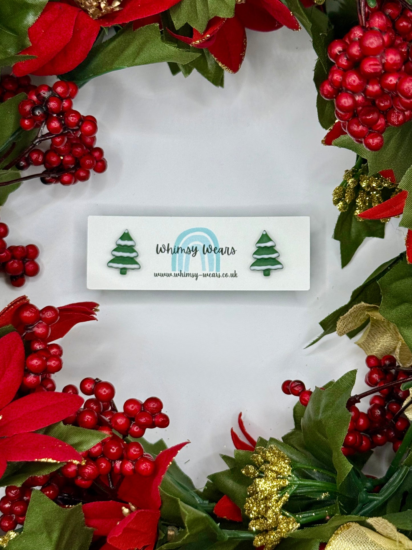 Snowy Christmas Tree Studs