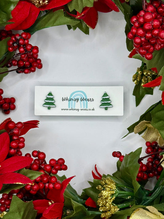 Snowy Christmas Tree Studs