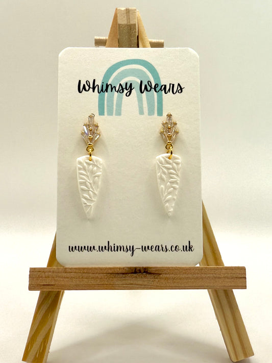 White Leaf Textured Earrings