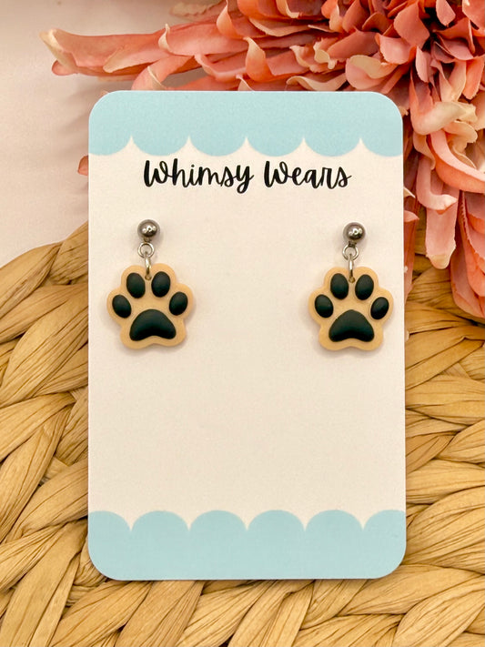 Paw Print Dangles - Beige