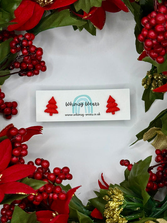 Christmas Tree Studs - Red