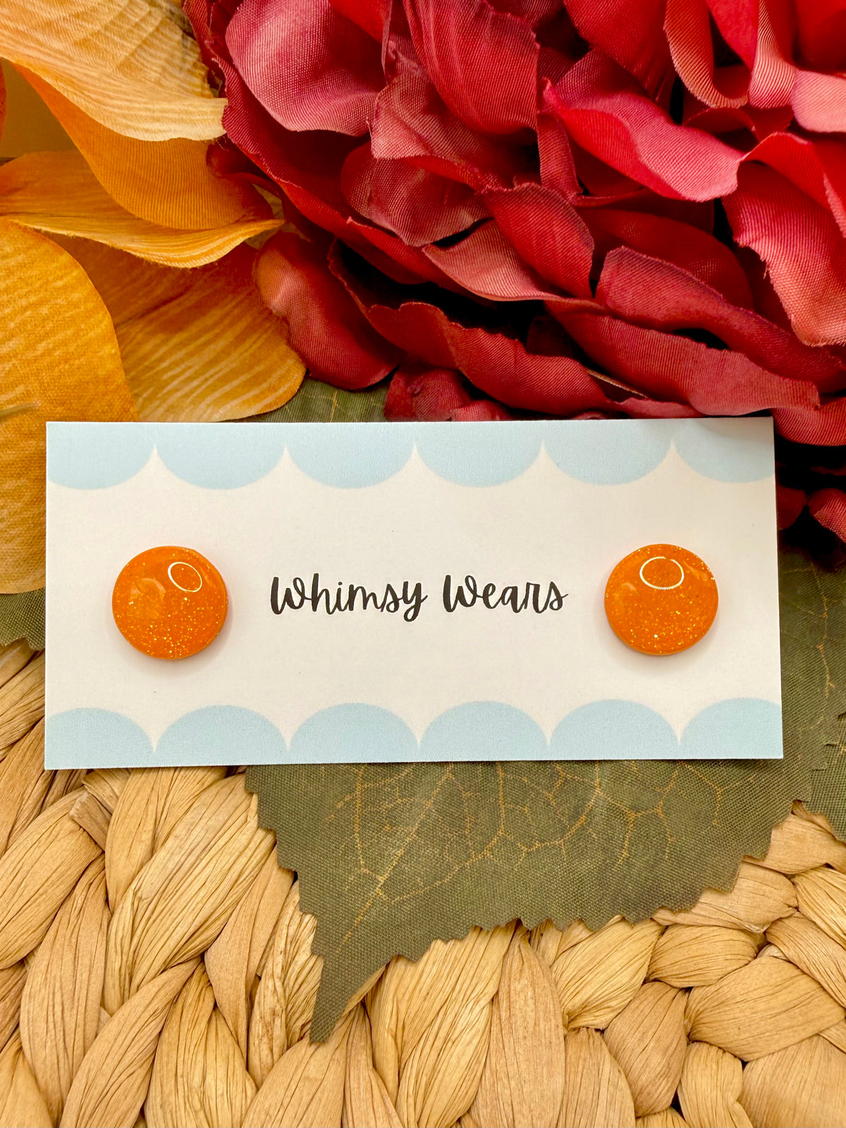 Orange Glitter Studs