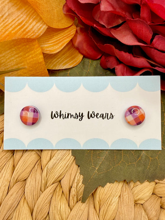 Purple and Orange Plaid Studs