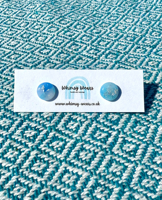 Blue & Silver Marble Studs