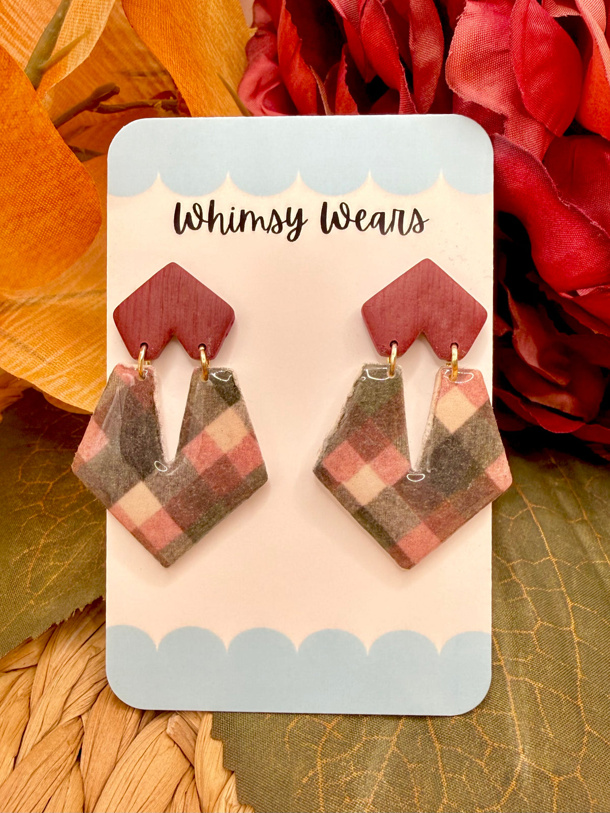 Burgundy Plaid Dangles